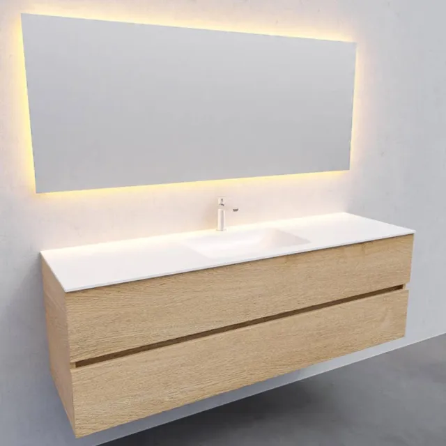 Boss & Wessing Badkamermeubel Solid Surface AQS Oslo 150x46 cm Midden Wood Washed Oak Boss & Wessing Houtlook