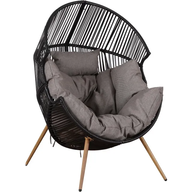 SenS-Line Loungestoel Zwart - Staal & Wicker - 98x90x142 cm - Loungestoel Viking - SenS-Line