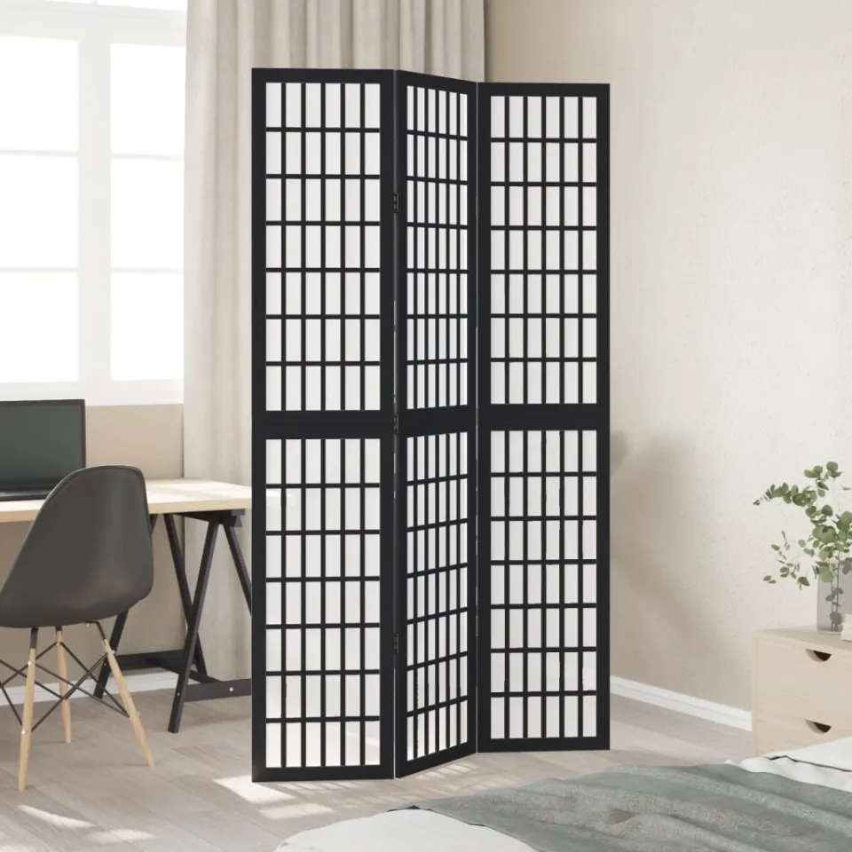 vidaXL Kamerscherm met 3 panelen massief paulowniahout zwart, foto 3