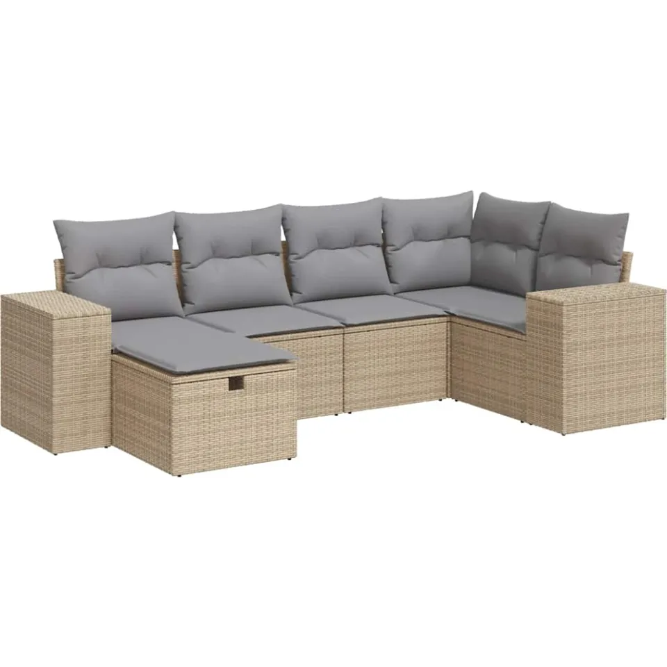 vidaXL 6-delige Loungeset met kussens poly rattan beige, foto 3