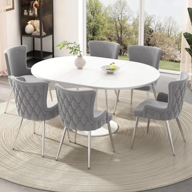 MODENUIT Eetkamerstoel - Set van 6 - 85 bij 55 bij 49 cm - Met Armleuningen - Voor Eetkamer - Velvet Grijs
