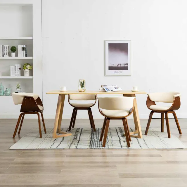vidaXL Eetkamerstoelen 4 st gebogen hout en kunstleer crèmekleurig
