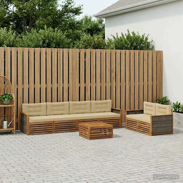 vidaXL Buiten bankenset 7 st 6-zits Natuurlijk en Beige