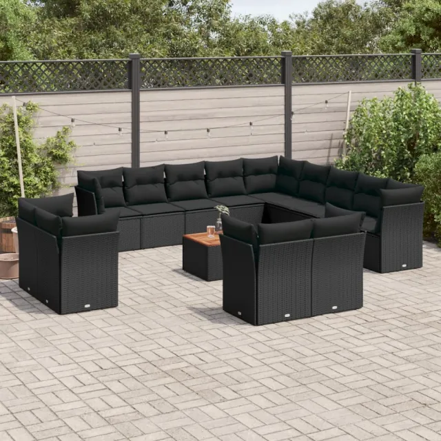 vidaXL 14-delige Loungeset met kussens poly rattan zwart, foto 2