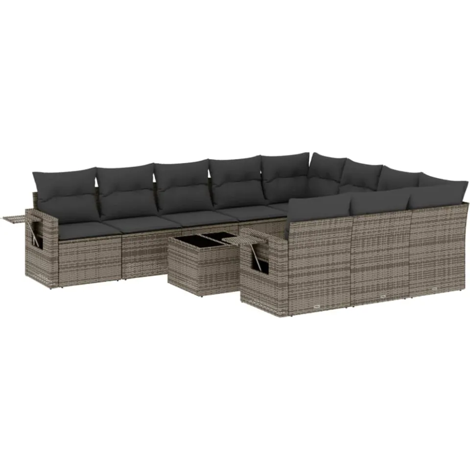 vidaXL 11-delige Loungeset met kussens poly rattan grijs