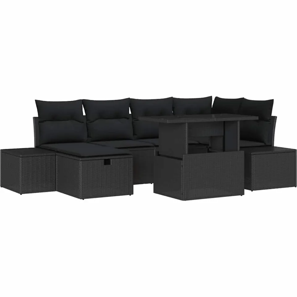 vidaXL Tuin Sofa Set 7 st poly rattan Zwart