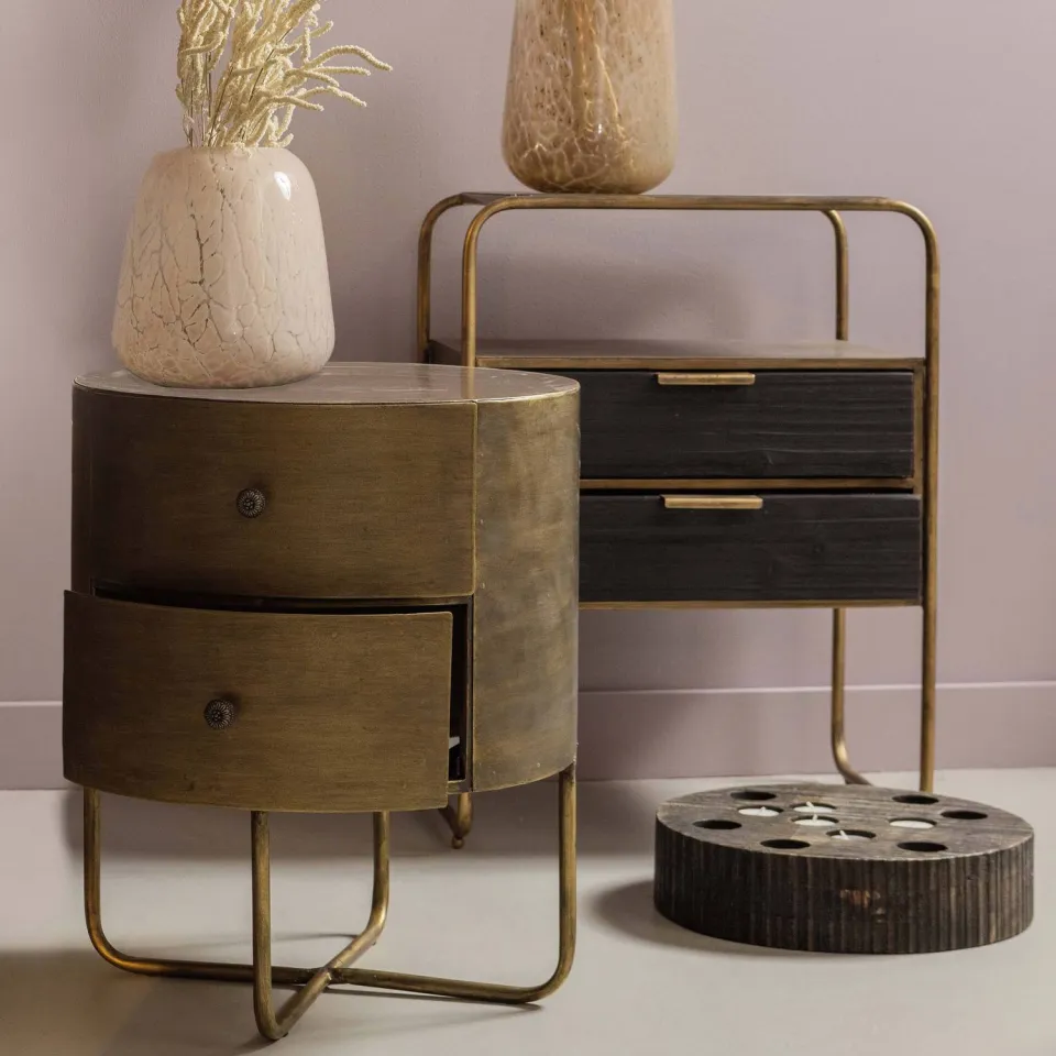 WOOOD Glossy rond kastje antique brass, foto 3