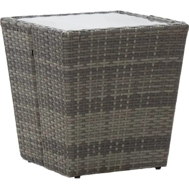 vidaXL Theetafel - 41,5x41,5x43 - cm - poly - rattan - en - gehard - glas - grijs grijs en transparant (tafelblad)