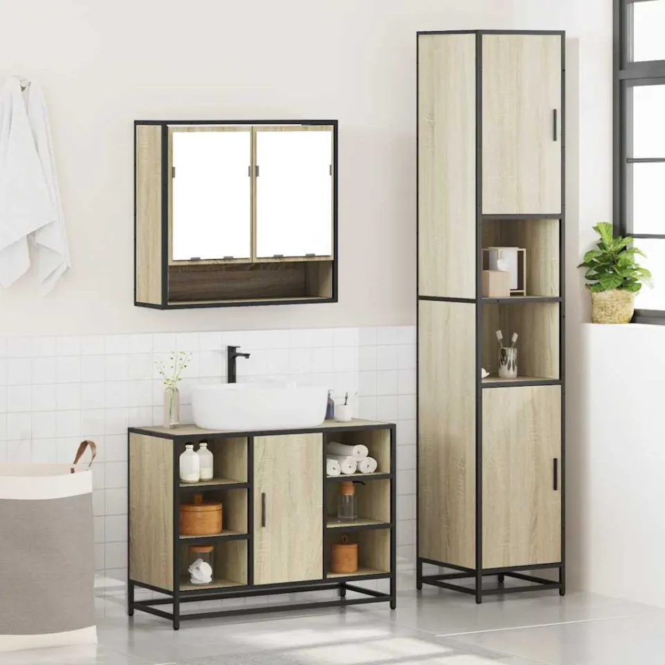 vidaXL 3-delige Badkamermeubelset bewerkt hout sonoma eikenkleurig, foto 2
