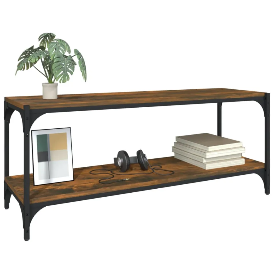 vidaXL Tv-meubel 100x33x41 cm bewerkt hout en staal gerookt eikenkleur Bruin