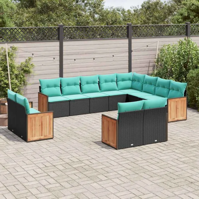 vidaXL 12-delige tuinbankset met kussens van zwart polyrotan, foto 2