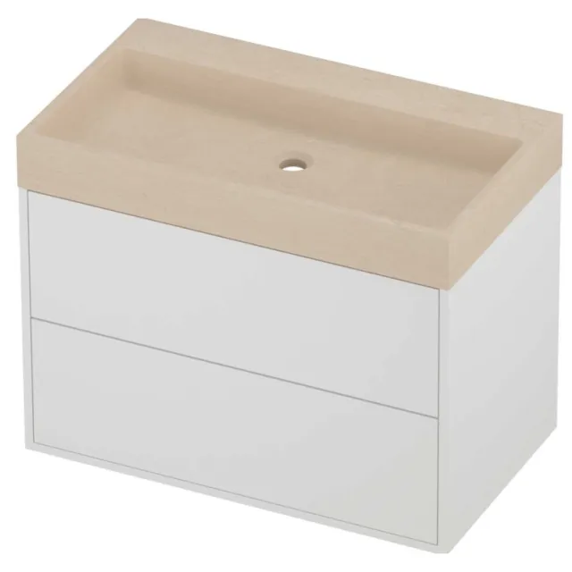 Proline Evoli Badmeubelset Hardsteen Loft 2 Laden 80x46x62 cm Sand Stone Mat White Mat Wit