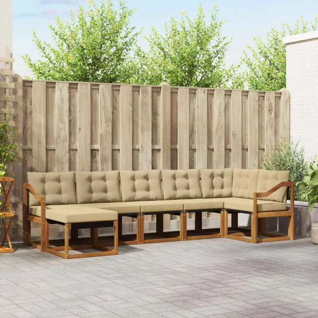 vidaXL Buiten bankenset 7 st 7-zits Natuurlijk en Beige