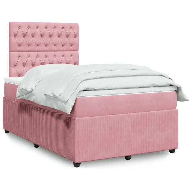 vidaXL Boxspring met matras fluweel roze 120x190 cm