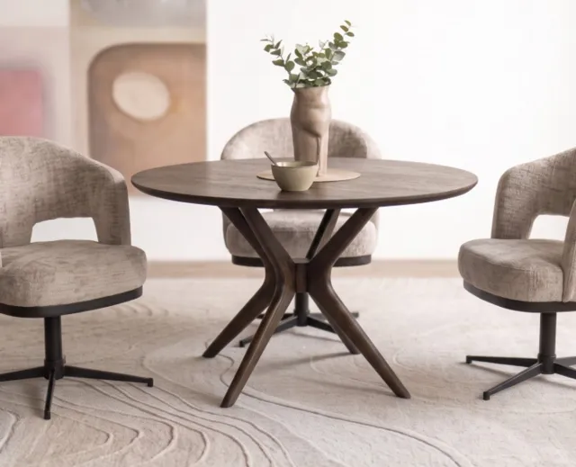 Meubelplaats Eettafel Jax rond mangohout 130x130x77 cm - Walnoot bruin - Japandi