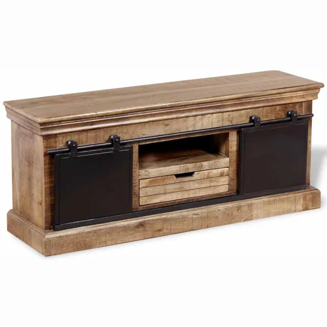 vidaXL Tv-meubel met 2 schuifdeuren 110x30x45 cm massief mangohout Meerkleurig