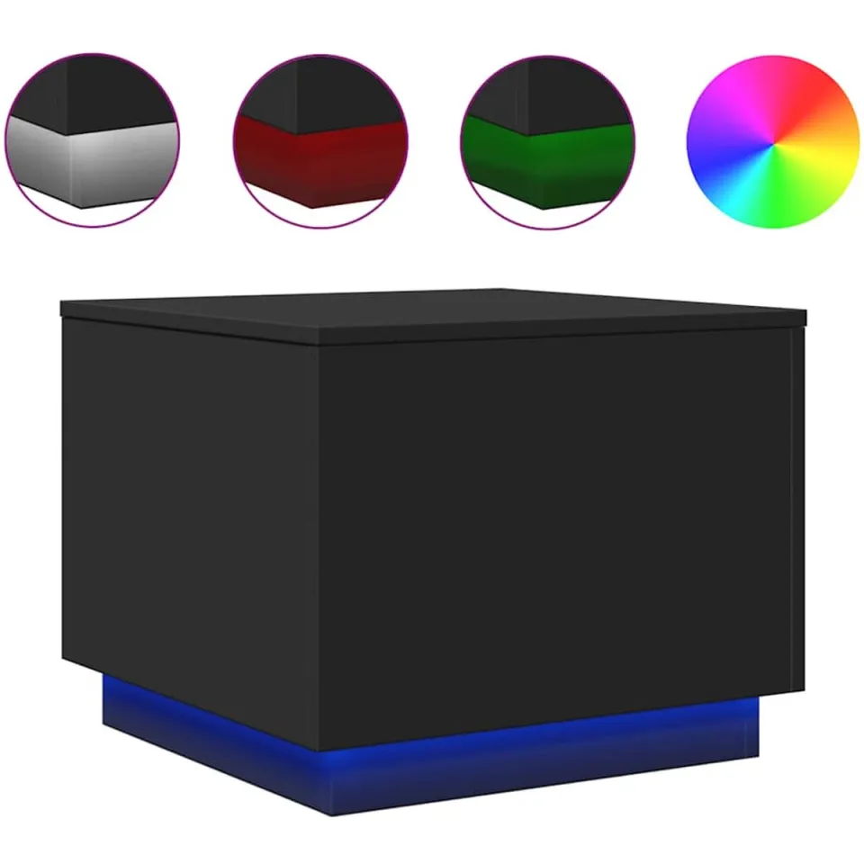 vidaXL Salontafel met LED-verlichting 50x50x40 cm zwart