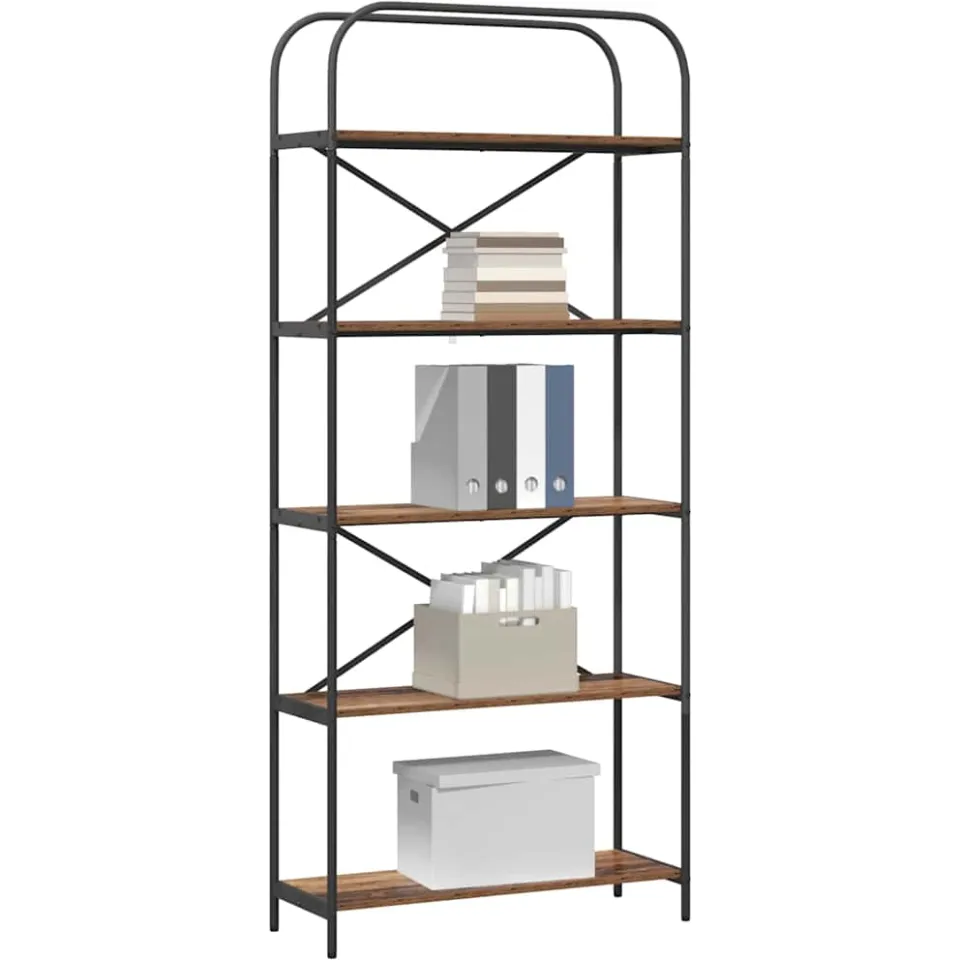 vidaXL Boekenkast 5-laags 80 x 30 x 183 cm Bewerkt hout Oudhout Bruin