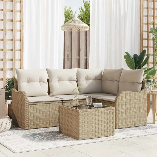 vidaXL Tuin Sofa Set 5 st Beige poly rattan, foto 2