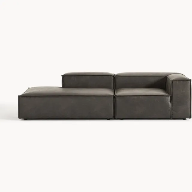 Westwing Collection Modulaire leren chaise longue Lennon Taupe