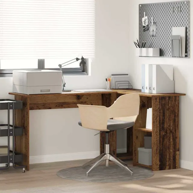 vidaXL Hoekbureau Oud Hout 142 x 102 x 73 cm Bewerkt hout bruin, foto 2