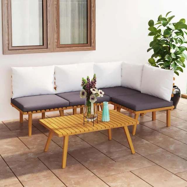 vidaXL 5-delige Loungeset met kussens massief acaciahout bruin, foto 2