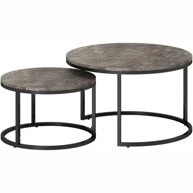 Homona Salontafel set van 2 - Inschuifbare bijzettafels met marmerlook - 78,5 x 78,5 x 46,5 cm en 59 x 59 x 36,5 cm - Donkergrijs
