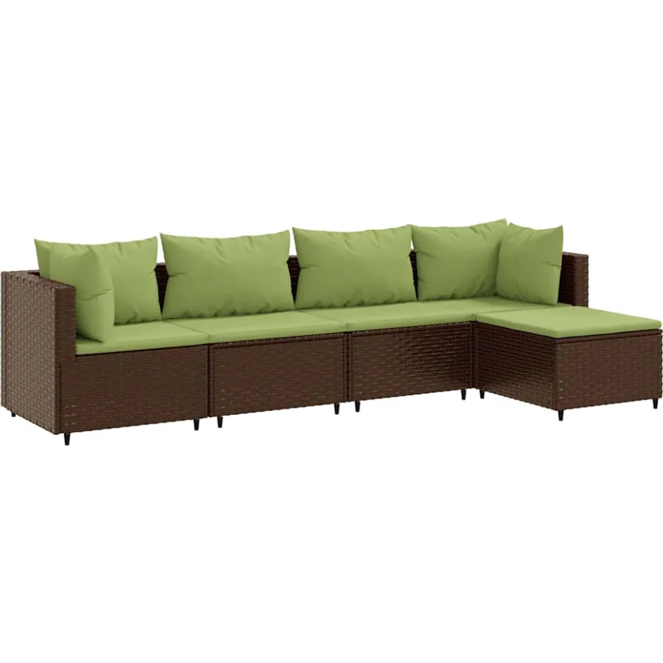 vidaXL 5-delige Loungeset met kussens poly rattan bruin