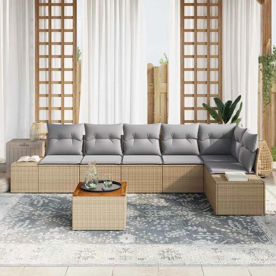 vidaXL Tuinbankenset 7 st Beige en Licht Grijs poly rattan, foto 2