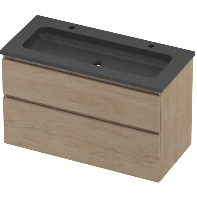 Proline Rollo Badmeubelset Hardsteen Elegant 2 Kraangaten 100x46x62 cm Blue Stone Ideal Oak Eiken