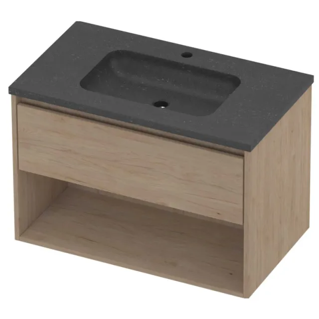 Proline Rollo Badmeubelset Hardsteen Elegant 1 Kraangat Met Schap 80x46x54 cm Blue Stone Ideal Oak Eiken