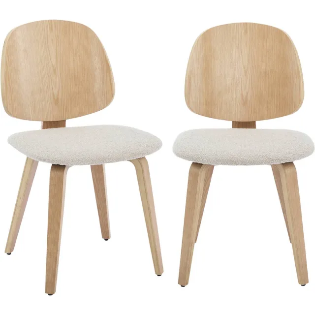 sweeek Set van 2 stoelen van gebogen populierenhout met eikenfineer en getextureerde bouclé - sophia Lichtgrijs