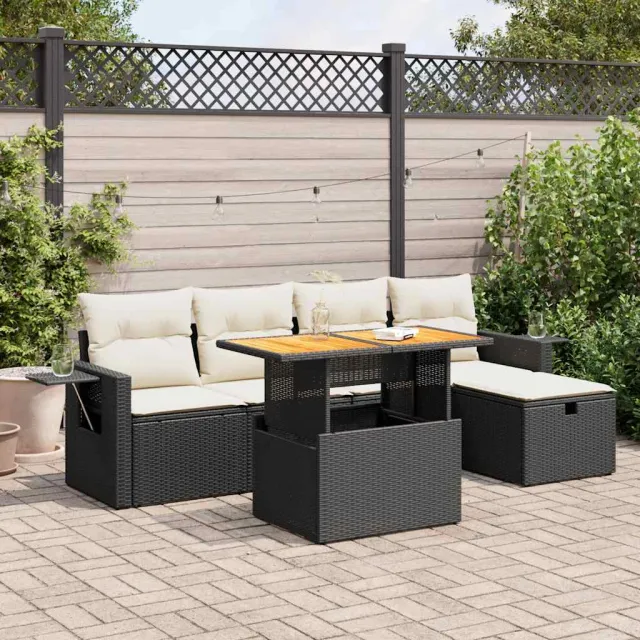 vidaXL 6-delige Loungeset met kussens poly rattan acacia zwart, foto 2