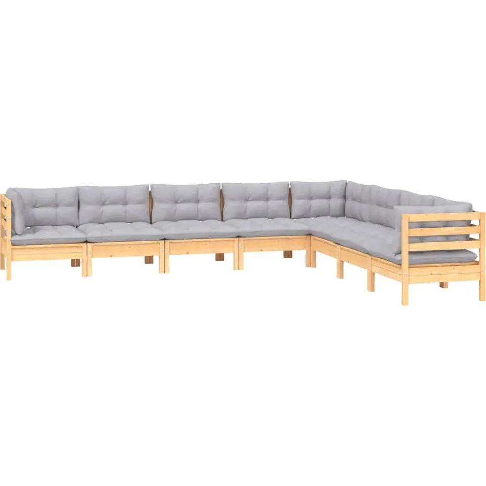 vidaXL 8-delige Loungeset met grijze kussens massief grenenhout grijs, foto 3