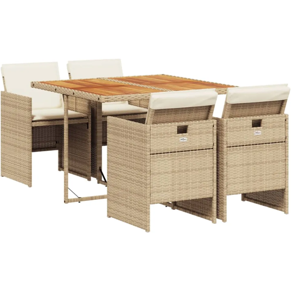 vidaXL 5-delige Tuinset met kussens poly rattan beige