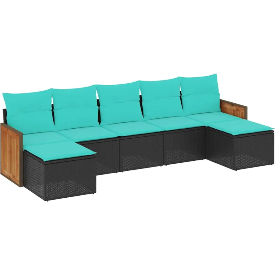 vidaXL 7-delige tuinbankset met kussens van zwart polyrotan, foto 3