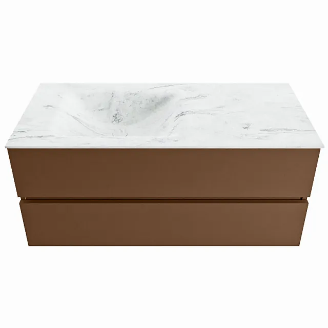 Mondiaz VICA-DLUX 110cm badmeubel onderkast Rust 2 lades. Inbouw wastafel CLOUD links 1 kraangat, kleur Opalo.