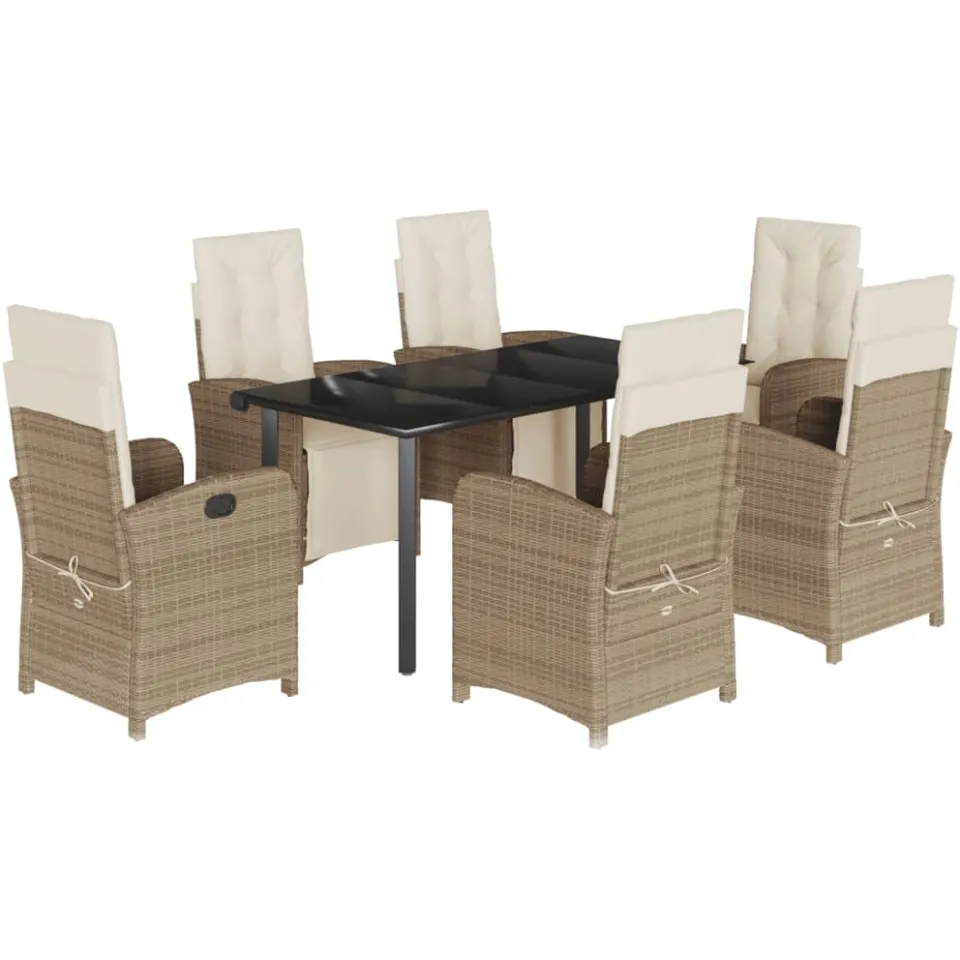 vidaXL 7-delige Tuinset met kussens poly rattan beige, foto 3