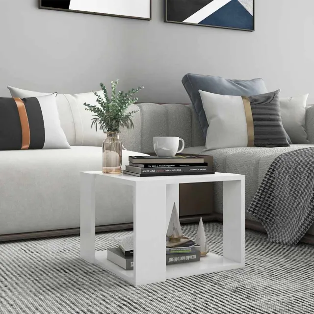 vidaXL Salontafel 40x40x30 cm bewerkt hout wit, foto 2