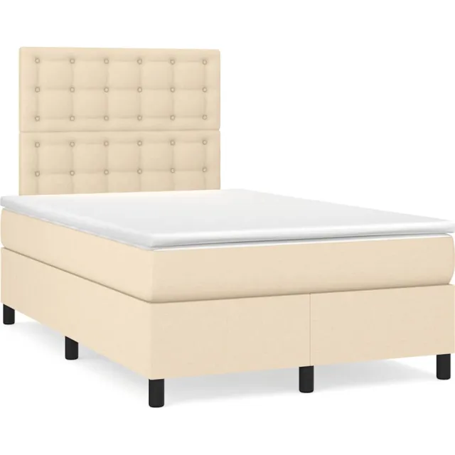 vidaXL Boxspring met matras en LED stof crèmekleurig 120x190 cm