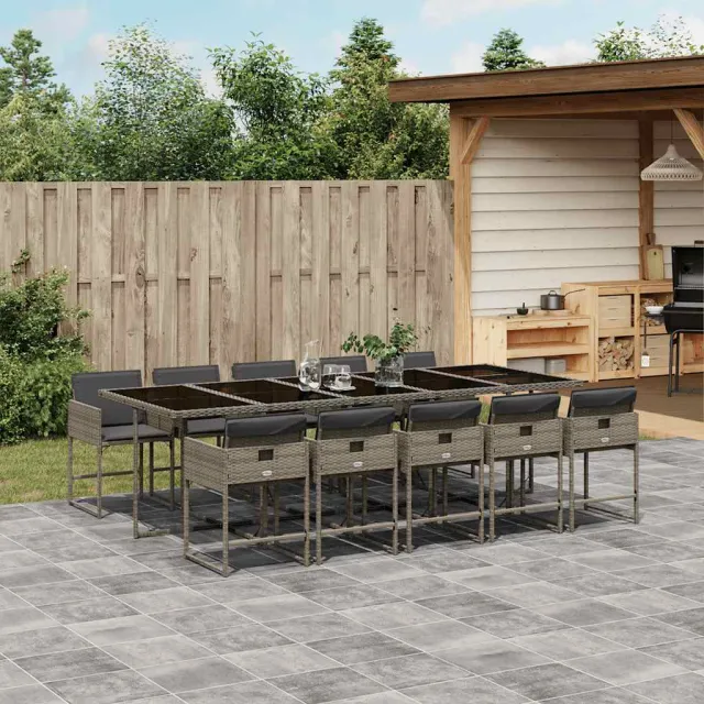 vidaXL 11-delige tuinset met kussens, grijs polyrotan