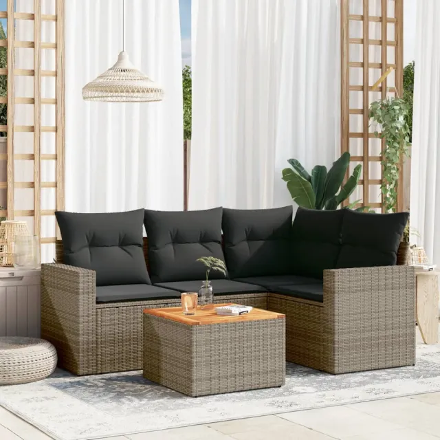 vidaXL 5-delige Loungeset met kussens poly rattan grijs, foto 2