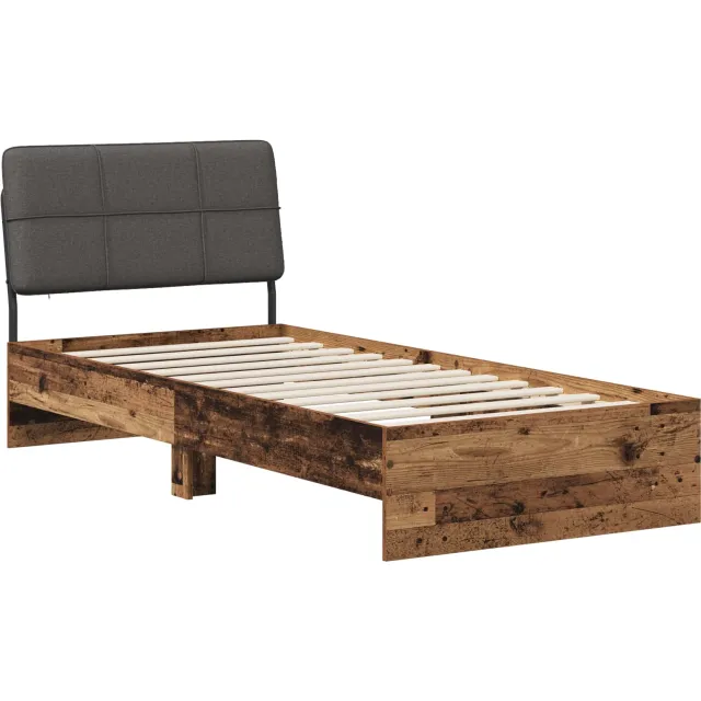 vidaXL Eenpersoonsbed met hoofdbord Oud hout en donkergrijs Bruin