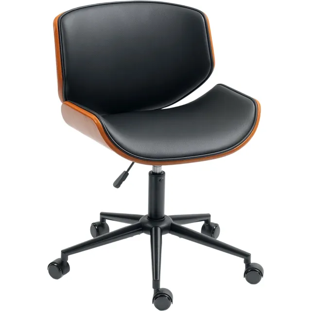 Lunpog Bureaustoel - ergonomisch - voor volwassenen - houten afwerking - zonder armleuning - Kunstleer - walnoot/zwart