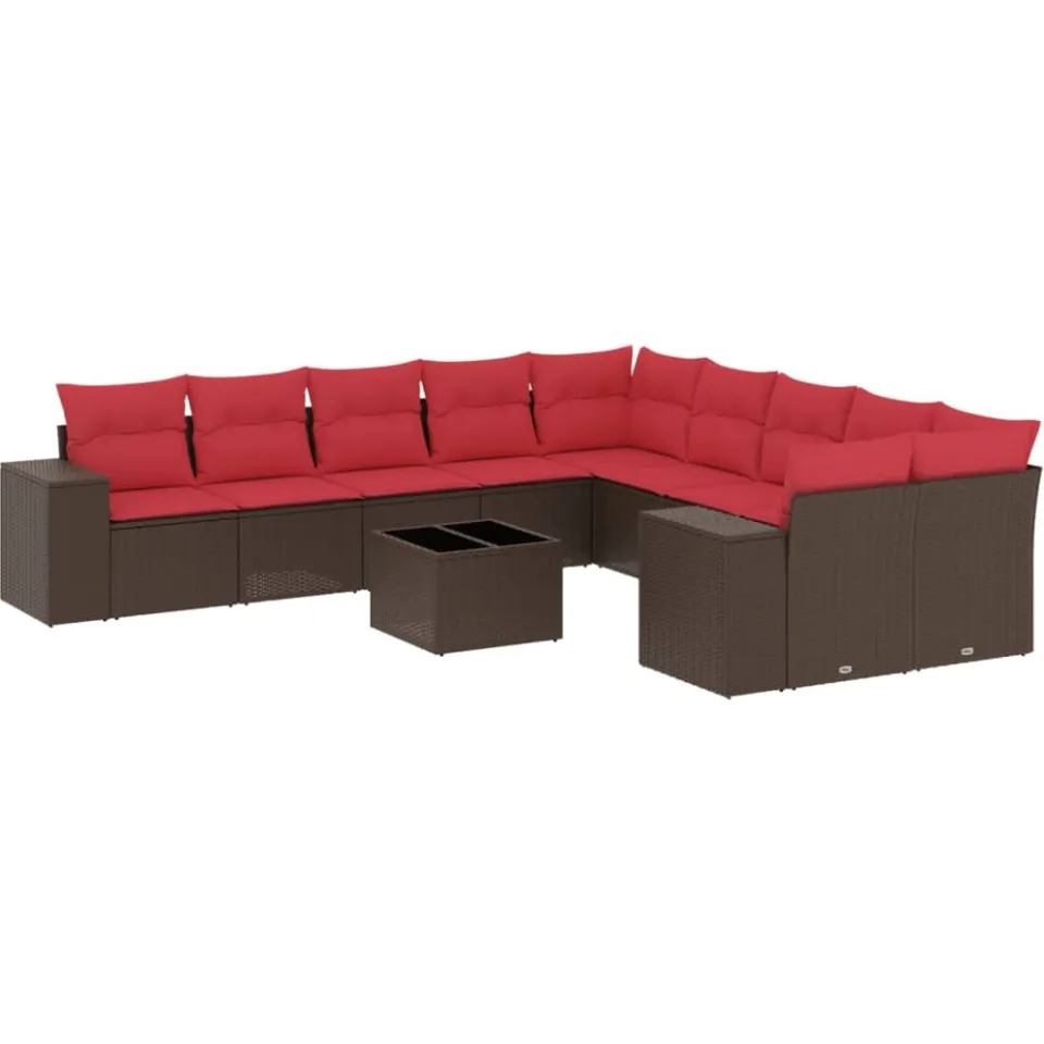vidaXL 11-delige tuinbankset met kussens, bruin polyrotan, foto 3