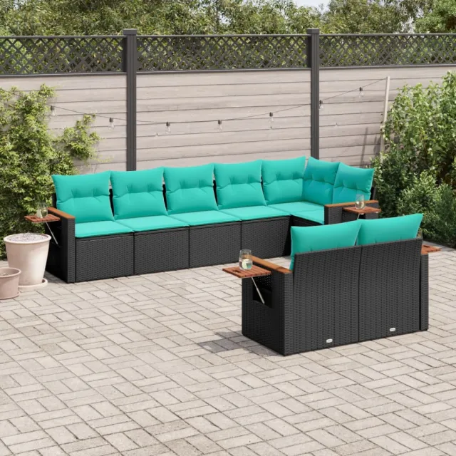 vidaXL 8-delige Loungeset met kussens poly rattan zwart, foto 2