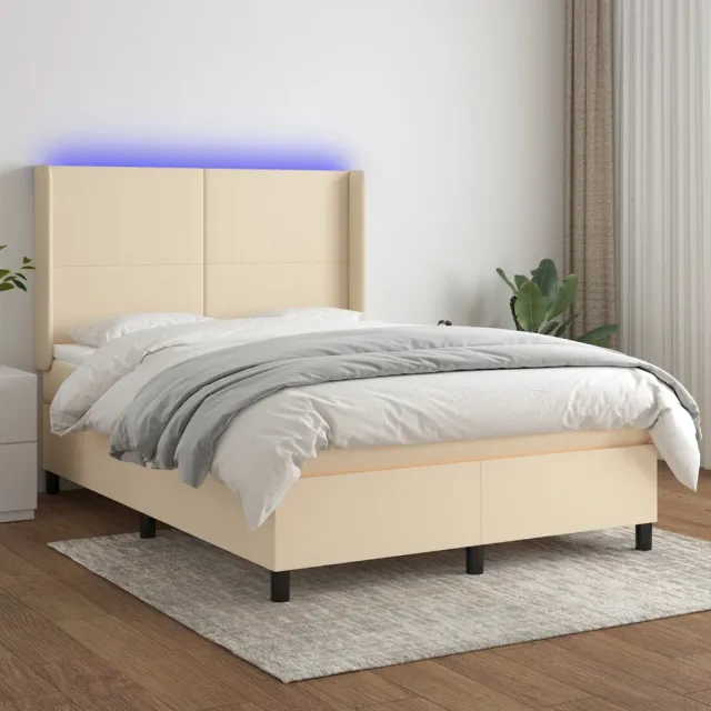 vidaXL Boxspring met matras en LED stof crèmekleurig 140x200 cm