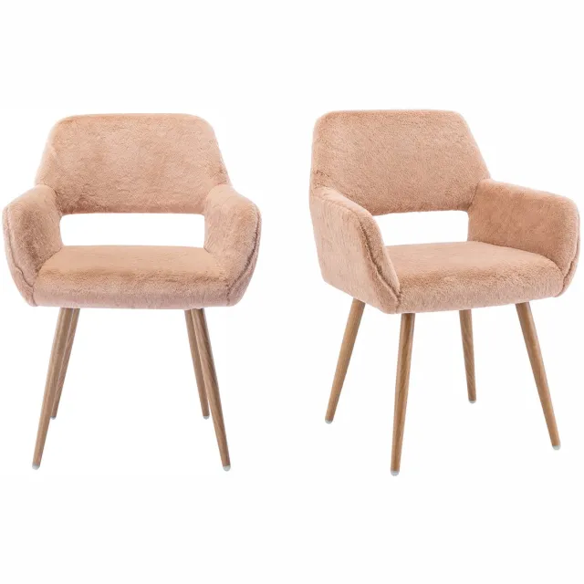 MEUBLE COSY Luxe Eetkamerstoel - Set Van 2 met Teddy Stof en Open Rug - Camel