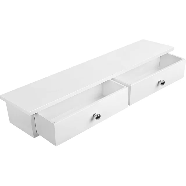 Songmics Wandplank, zwevend rek met 2 laden, hoogglans oppervlak, belastbaar tot 15 kg, 65 x 15 x 10 cm, hal, woonkamer en keuken, wit LWS65WT