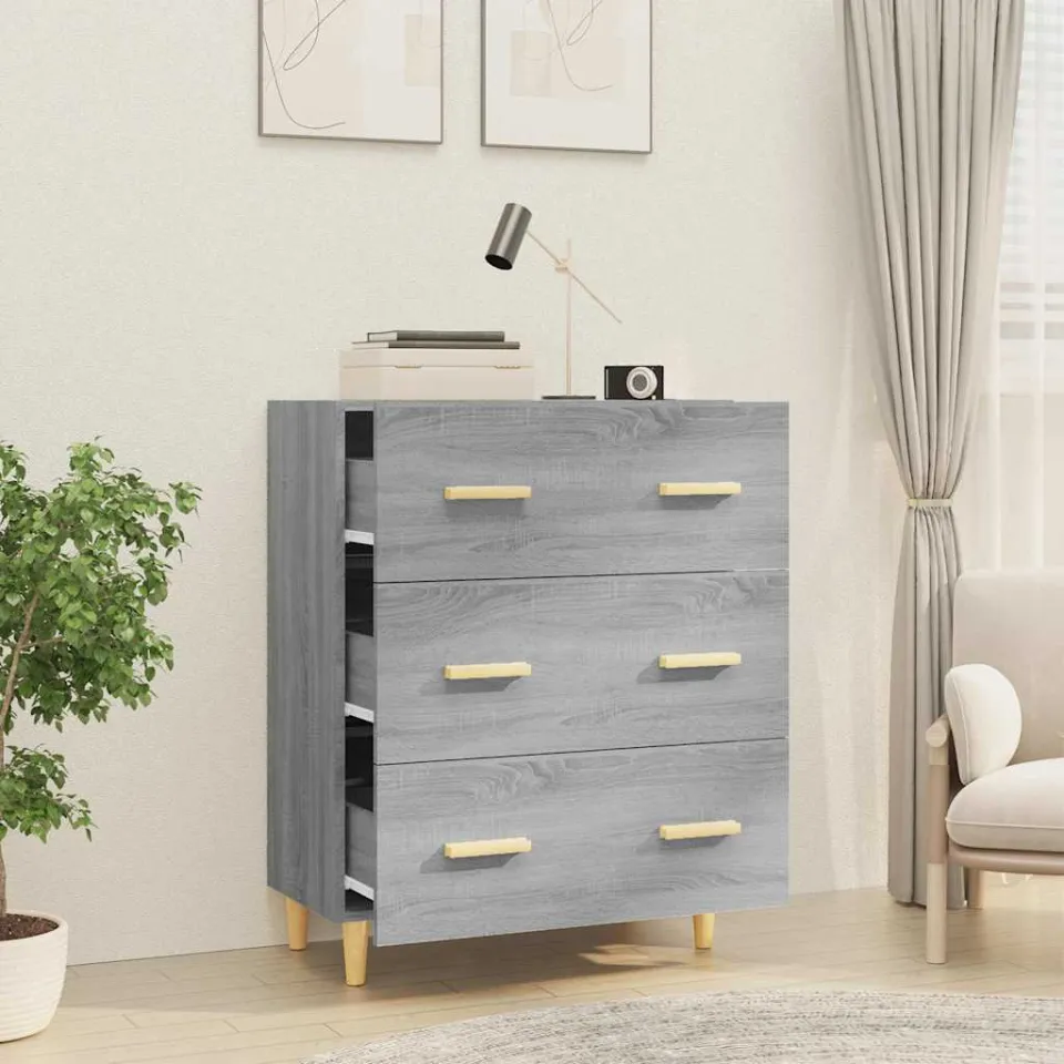 vidaXL Dressoir 70x34x90 cm bewerkt hout grijs sonoma eikenkleurig, foto 3